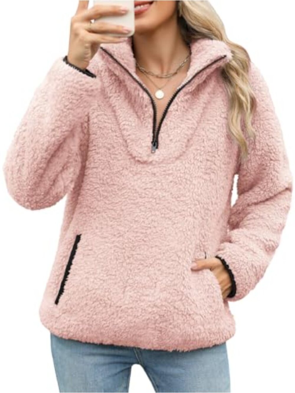 Fleece Sweatshirt for Women Half Zip Soft Fuzzy Sherpa Pullover